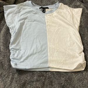blue and white shirt